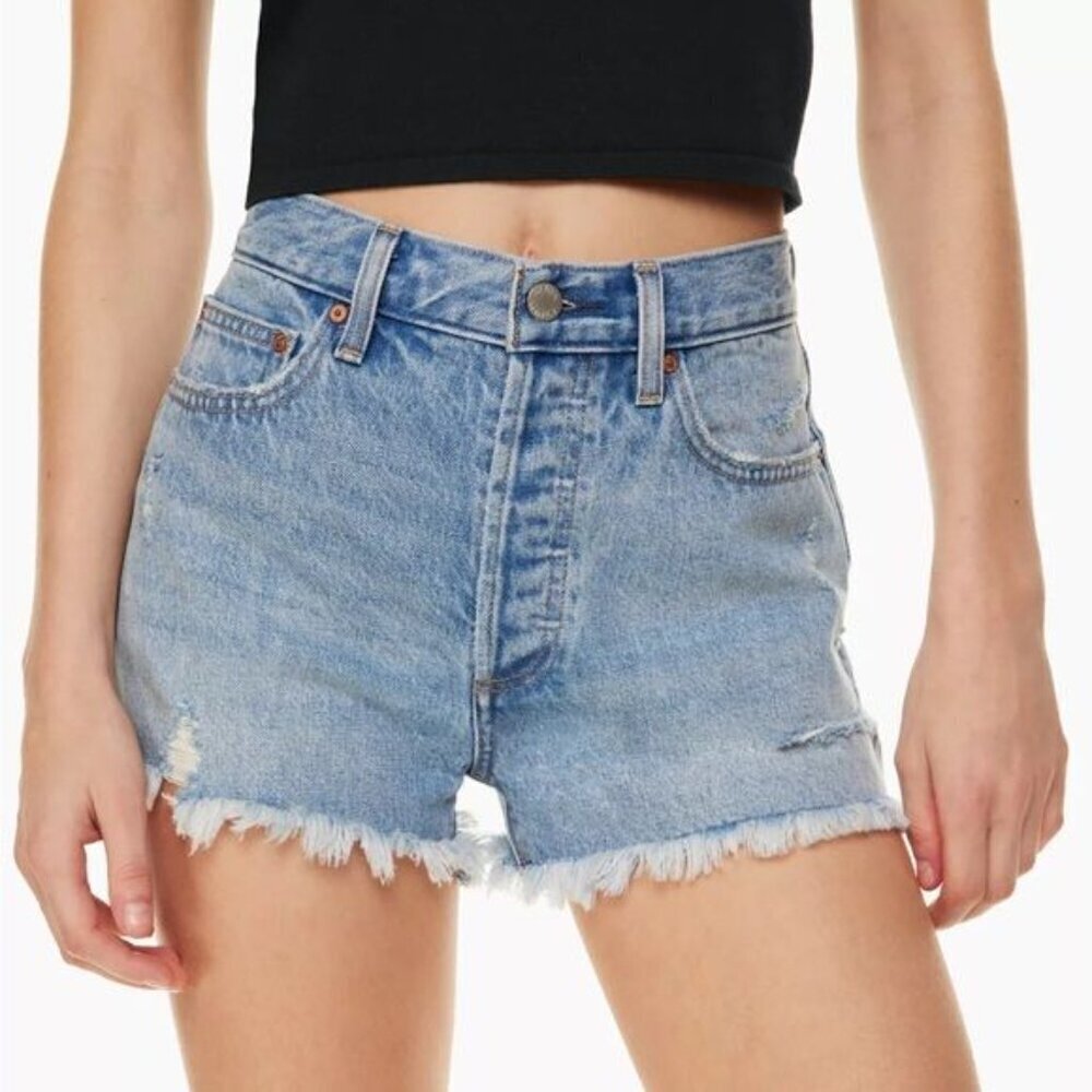 Denim Forum Ex Boyfriend Size 28 Blue Frayed Jean Shorts 1673